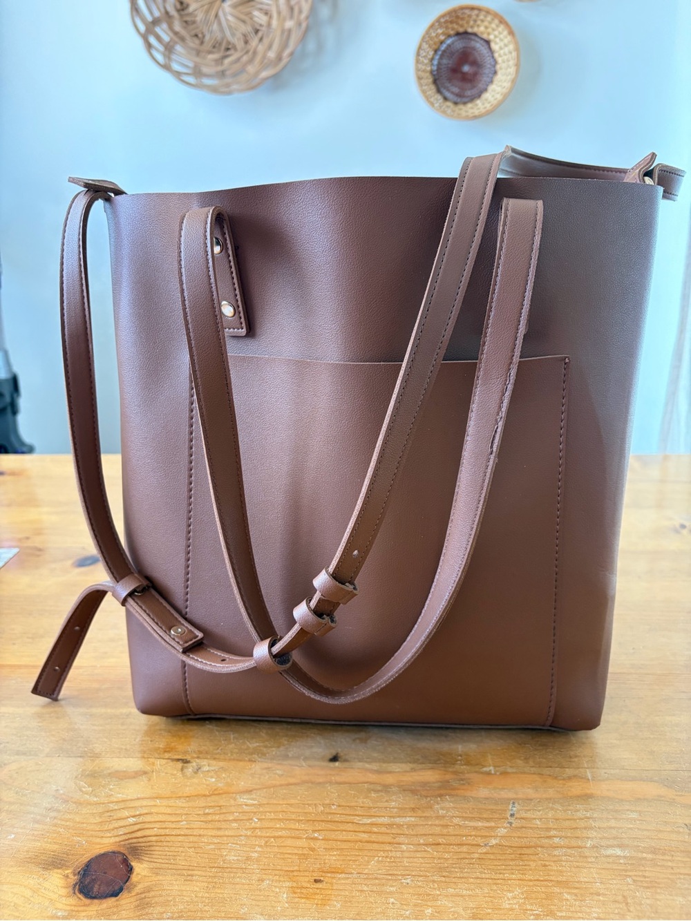 Henny + Lev Leather-Style Tote Bag with Front Pocket